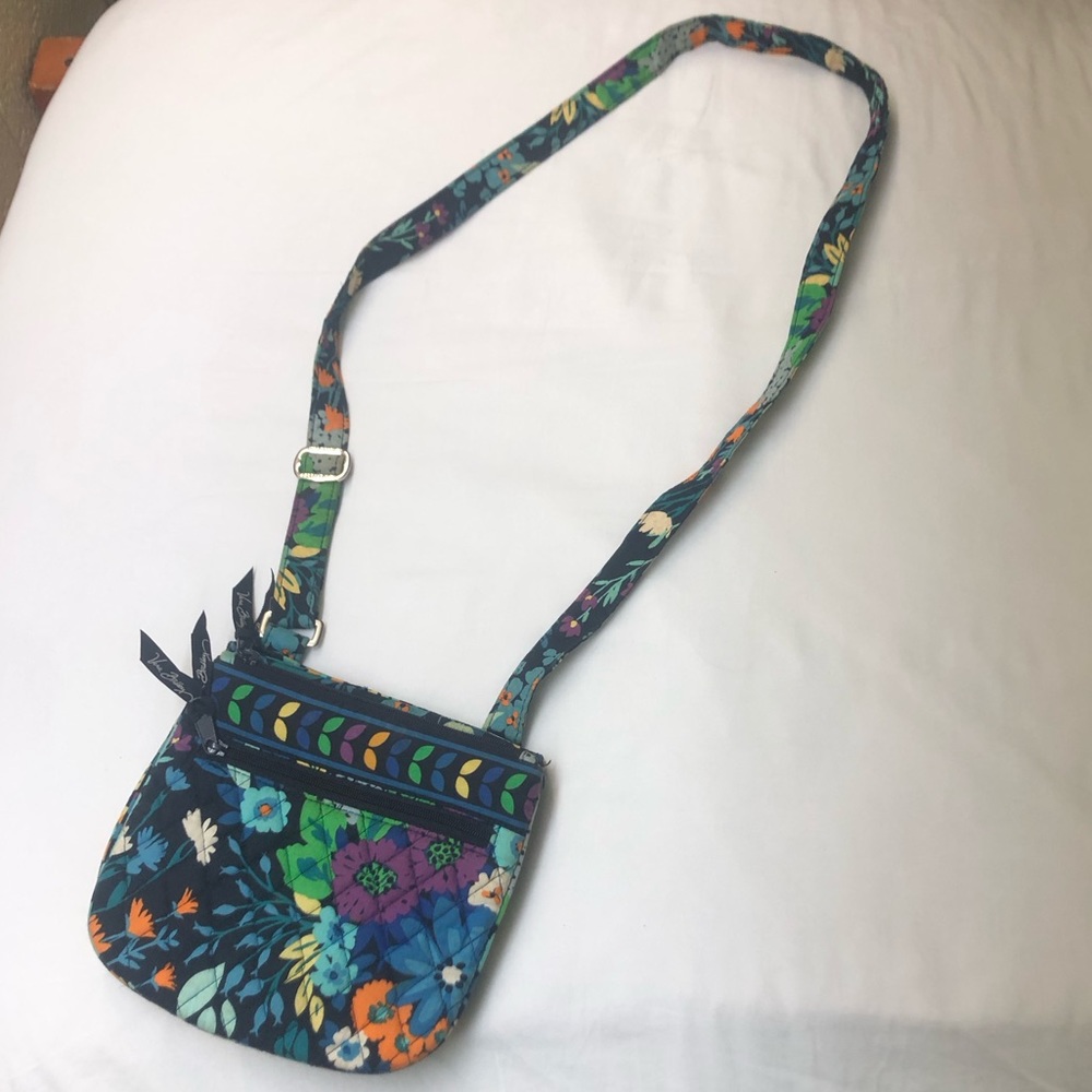 Vera Bradley Fabric Floral Purse Shoulder Bag Green Blue Purple Crossbody